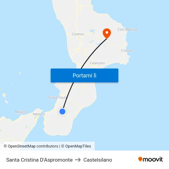 Santa Cristina D'Aspromonte to Castelsilano map