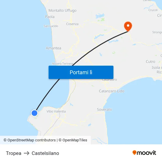 Tropea to Castelsilano map