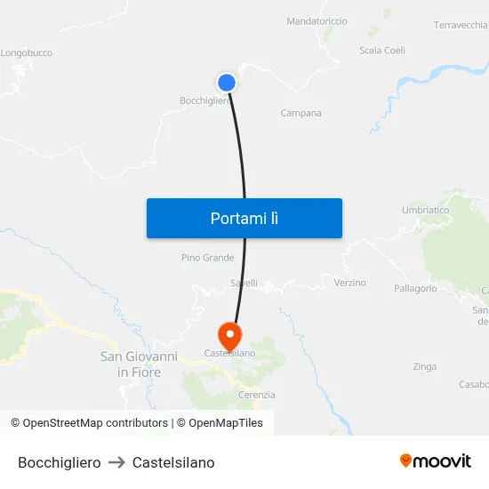 Bocchigliero to Castelsilano map