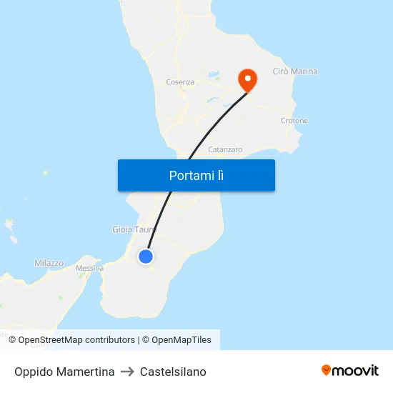 Oppido Mamertina to Castelsilano map