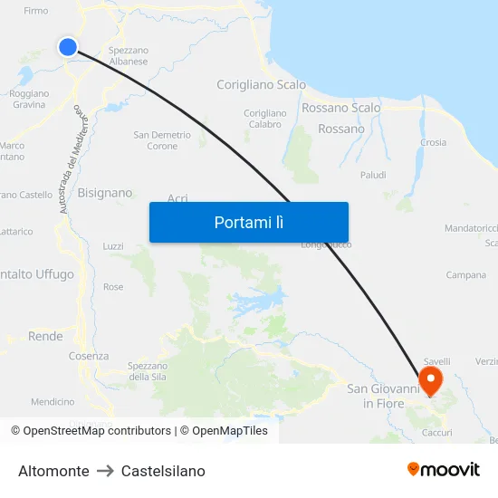 Altomonte to Castelsilano map