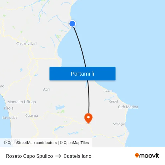 Roseto Capo Spulico to Castelsilano map