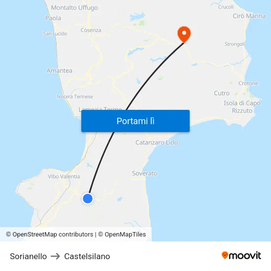 Sorianello to Castelsilano map