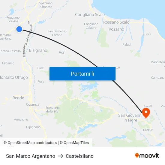 San Marco Argentano to Castelsilano map