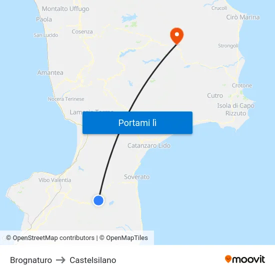 Brognaturo to Castelsilano map