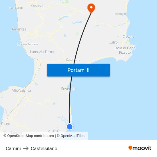 Camini to Castelsilano map