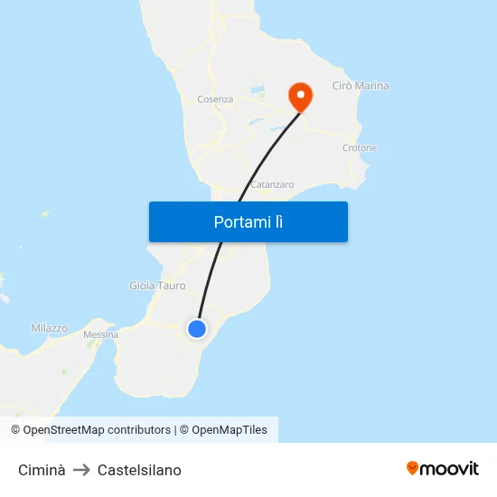 Ciminà to Castelsilano map