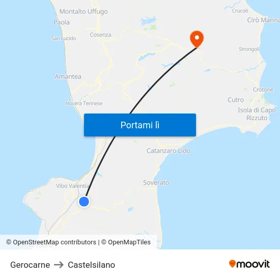 Gerocarne to Castelsilano map