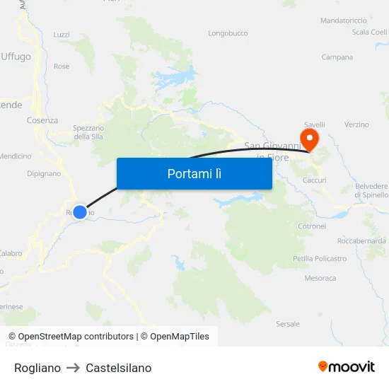 Rogliano to Castelsilano map