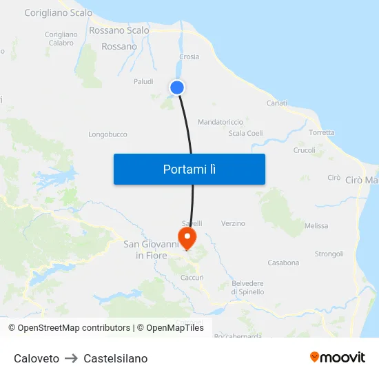 Caloveto to Castelsilano map