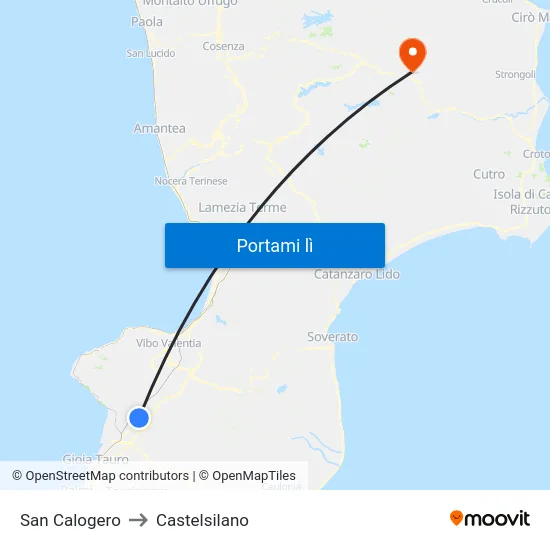 San Calogero to Castelsilano map