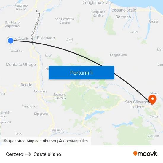 Cerzeto to Castelsilano map