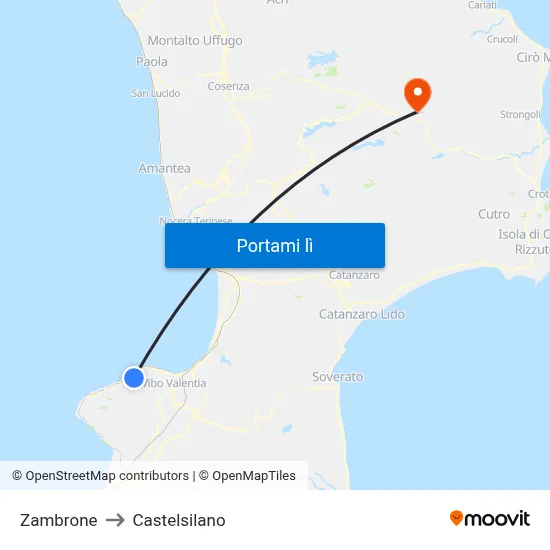 Zambrone to Castelsilano map