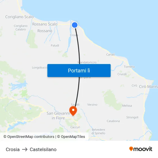 Crosia to Castelsilano map