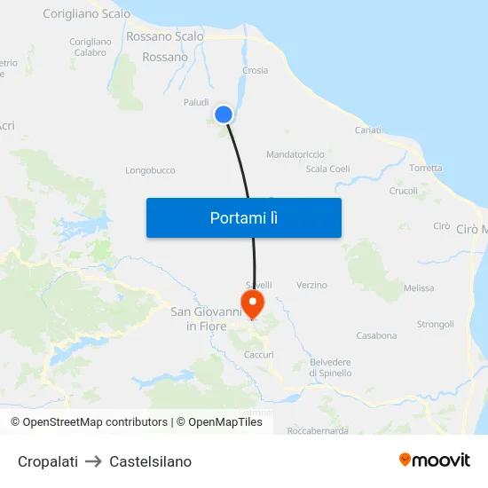Cropalati to Castelsilano map
