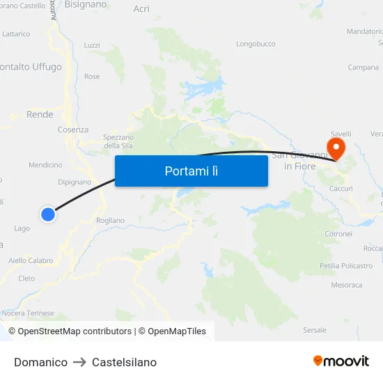 Domanico to Castelsilano map