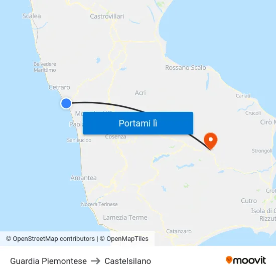 Guardia Piemontese to Castelsilano map