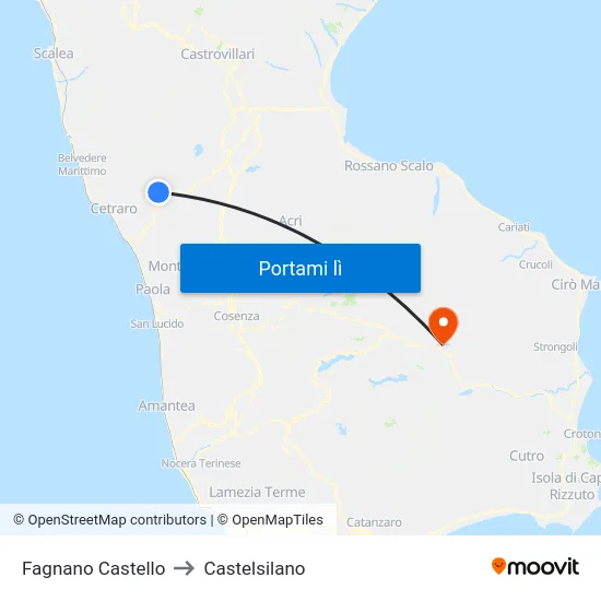Fagnano Castello to Castelsilano map