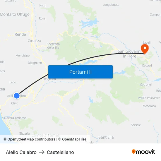 Aiello Calabro to Castelsilano map