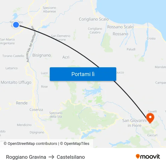 Roggiano Gravina to Castelsilano map
