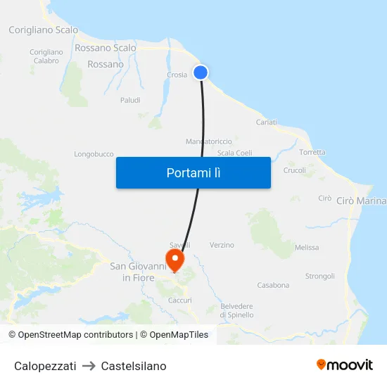 Calopezzati to Castelsilano map