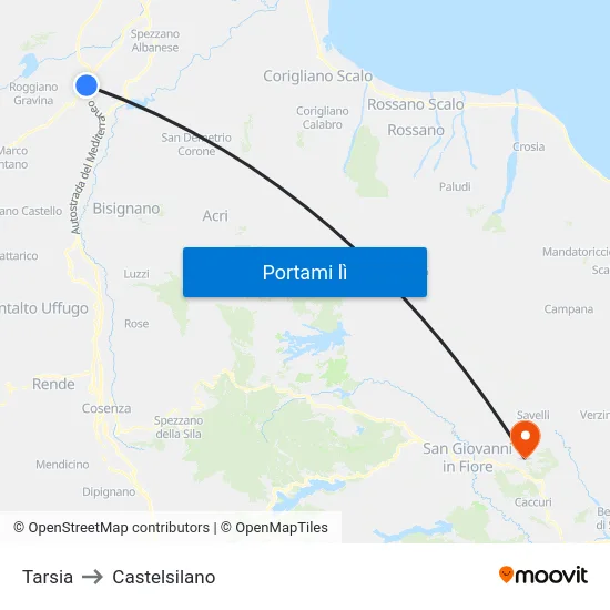 Tarsia to Castelsilano map
