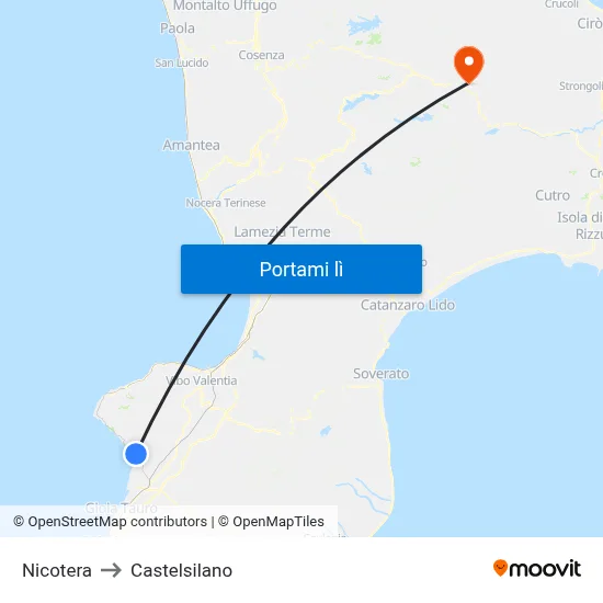 Nicotera to Castelsilano map