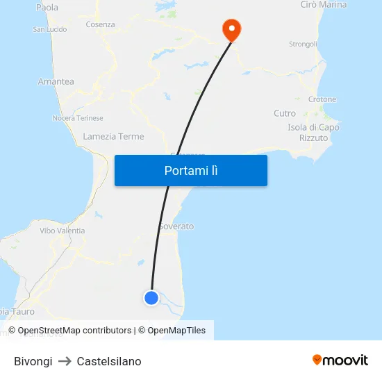 Bivongi to Castelsilano map