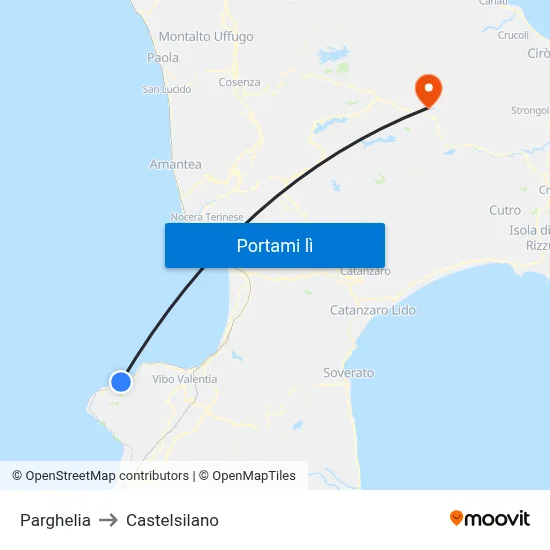 Parghelia to Castelsilano map