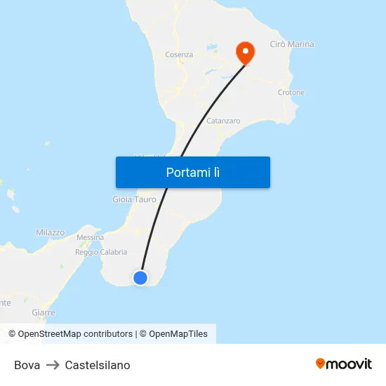Bova to Castelsilano map