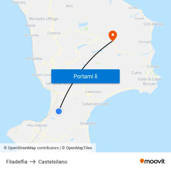 Filadelfia to Castelsilano map