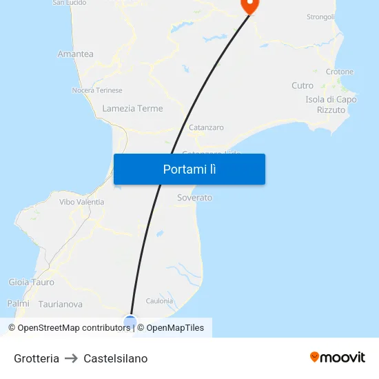 Grotteria to Castelsilano map