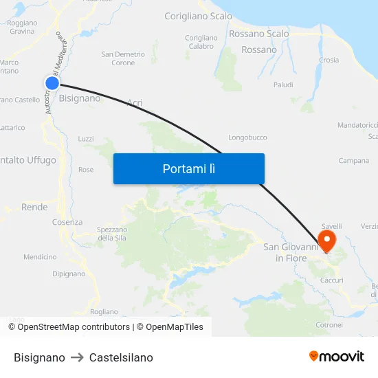 Bisignano to Castelsilano map