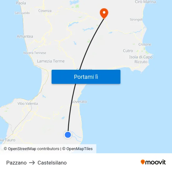 Pazzano to Castelsilano map
