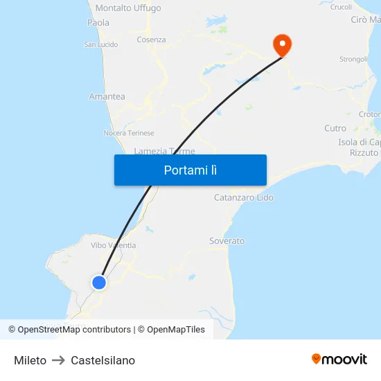 Mileto to Castelsilano map