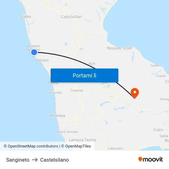 Sangineto to Castelsilano map