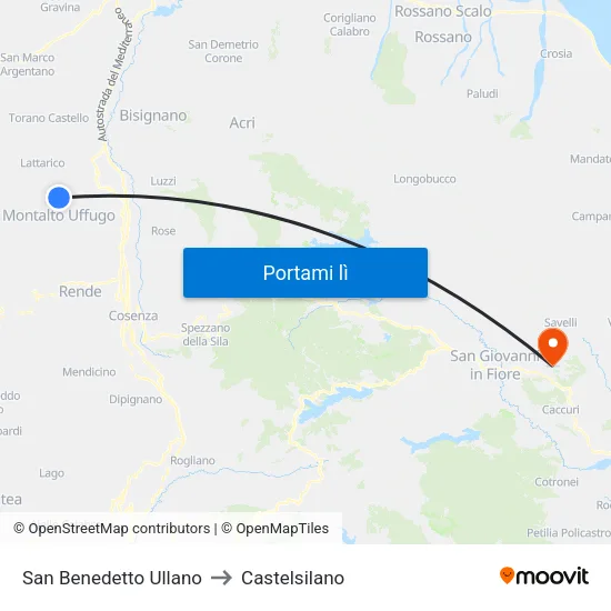 San Benedetto Ullano to Castelsilano map