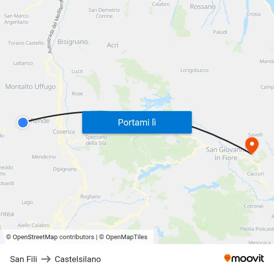 San Fili to Castelsilano map