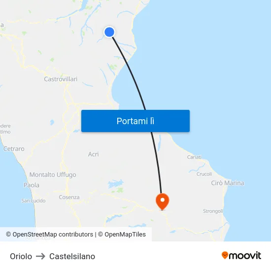 Oriolo to Castelsilano map