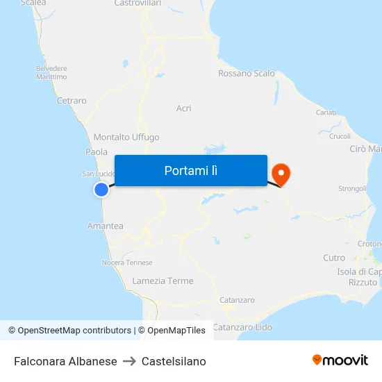 Falconara Albanese to Castelsilano map