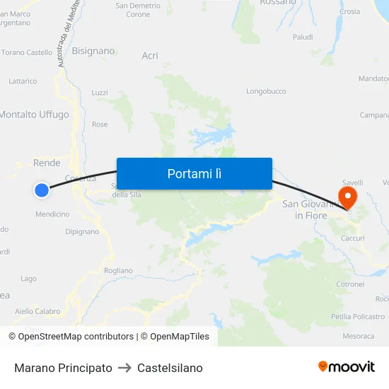 Marano Principato to Castelsilano map