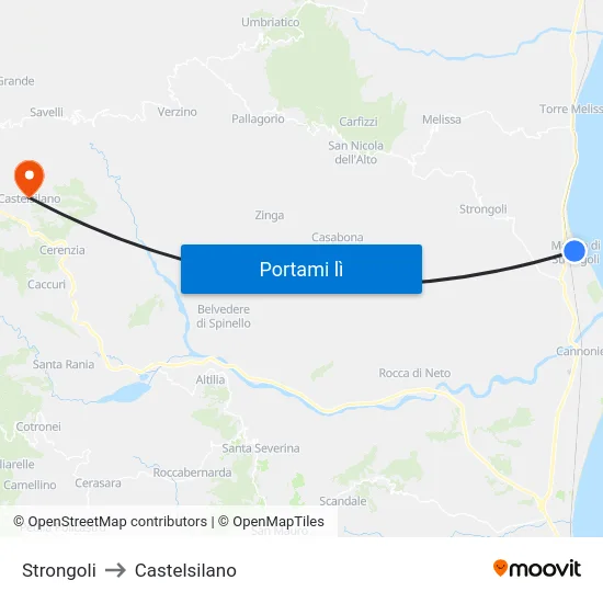Strongoli to Castelsilano map