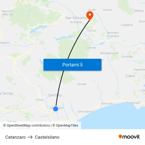Catanzaro to Castelsilano map