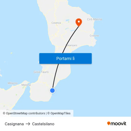 Casignana to Castelsilano map