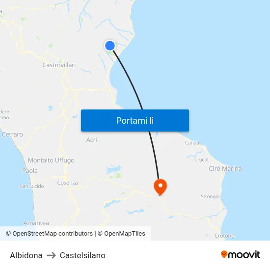 Albidona to Castelsilano map