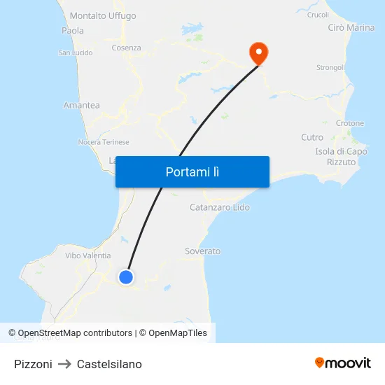 Pizzoni to Castelsilano map