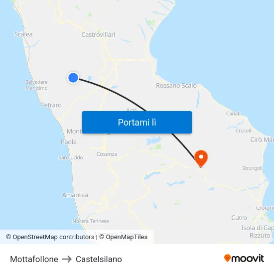 Mottafollone to Castelsilano map