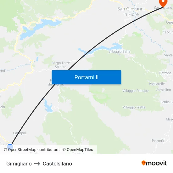 Gimigliano to Castelsilano map
