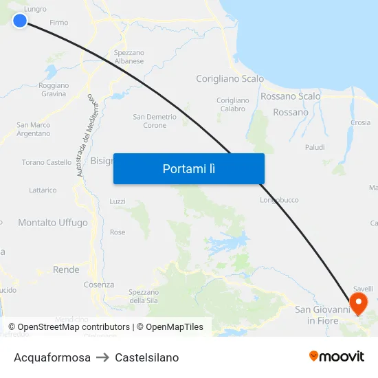 Acquaformosa to Castelsilano map