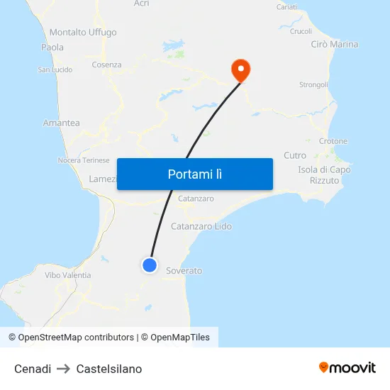 Cenadi to Castelsilano map